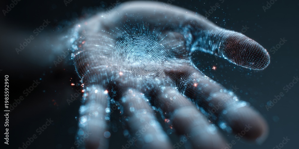 Obraz premium Futuristic biometric hand scan with digital fingerprint projection