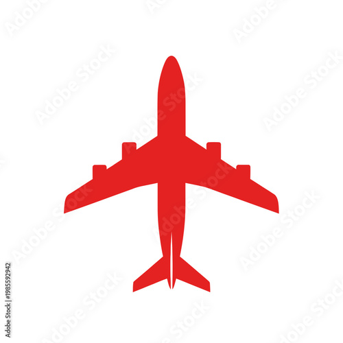 Red Airplane Icon Silhouette on White Background