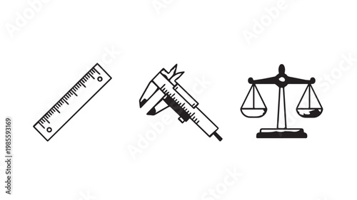 Justice and precision tools icons set