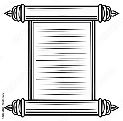 Vintage Scroll Illustration with Curled Edges and Decorative Finials for Antique Documents and Text