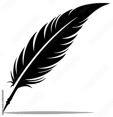Stylized black feather quill pen vector illustration for writing literature and calligraphy