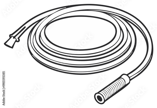 Outline drawing of a garden hose coil for watering, cleaning, or landscaping tasks