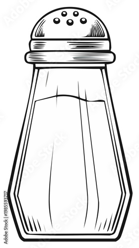 Outlined Salt Shaker with Silver Lid Kitchen Condiment Tableware Illustration