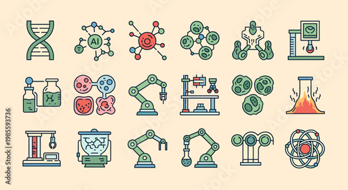 This minimalist illustration depicts an automated robotic arm, ideal for representing manufacturing, automation, or technological advancements in a cl