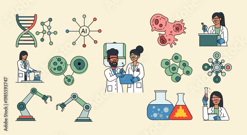A simple illustration of a robotic arm in a factory setting.  Ideal for concepts around automation, manufacturing, and the future of work in a visuall