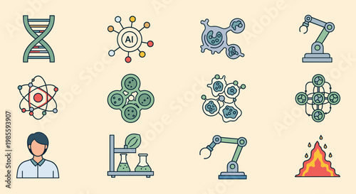 A minimalist illustration of a person's head and shoulders with a molecule diagram above.  Ideal for concepts related to intelligence, science, or men