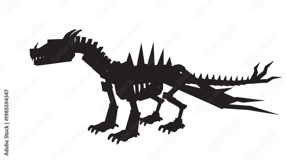 Fototapeta premium Stegosaurus dinosaur silhouette with spiked back and tail, black vector style isolated on white background