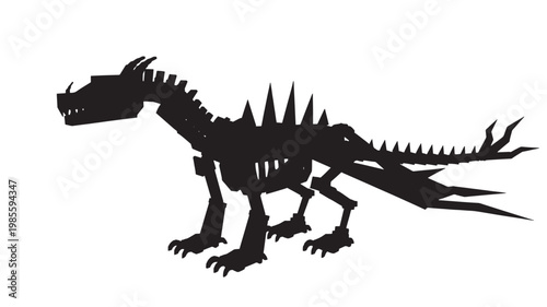 Stegosaurus dinosaur silhouette with spiked back and tail, black vector style isolated on white background