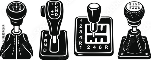 Tableau sur toile Set of car gear shift levers including manual and automatic transmission types v