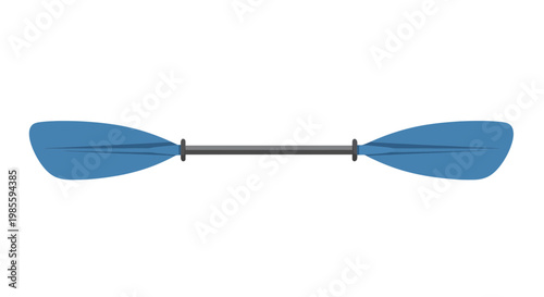 Blue kayak paddle illustration; double-bladed oar for kayaking; kayaking equipment; water sports gear; canoeing paddle graphic; symmetrical design