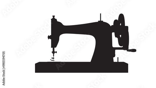 Sewing machine silhouette icon with needle presser foot and handwheel in bold flat vector style featuring tailor, tailoring, craft with textile and