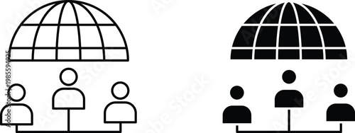 Global network connection vector icon, people group linked to worldwide communication system. International business team, social media community, or remote work collaboration concept.