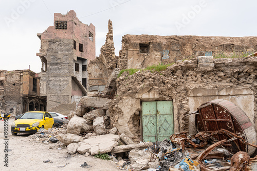 Destroyed houses and apartments in Mosul, Iraq