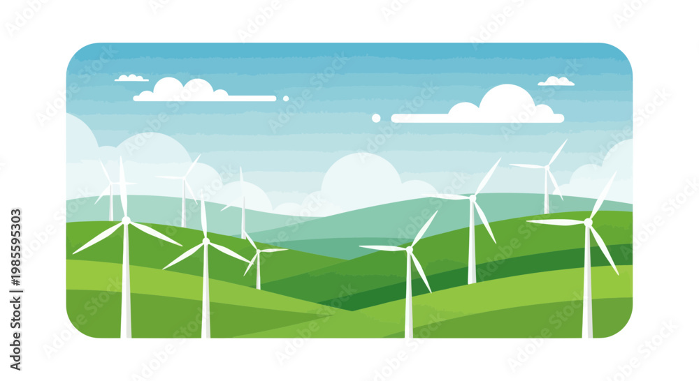 Fototapeta premium Green Energy Landscape with Wind Turbines and Rolling Hills
