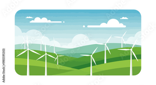Green Energy Landscape with Wind Turbines and Rolling Hills