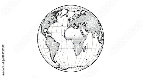 Hand-drawn sketch of planet Earth, globe, world map, continents, global illustration