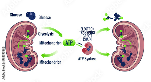 Kidney Metabolism: Glucose to ATP Energy Production Diagram