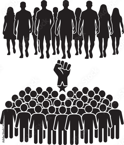 Crowd and Protest Silhouettes Icon Set – People, Demonstration, Unity, Social Movement