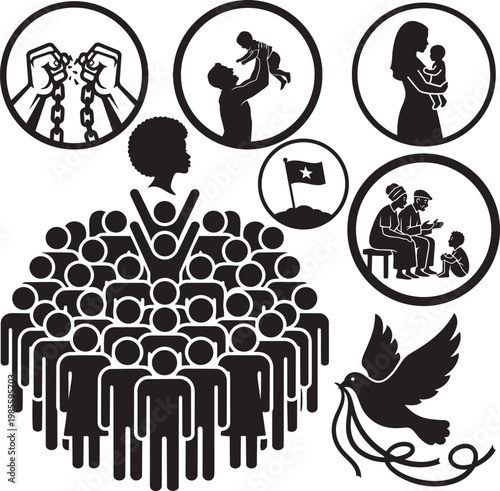 Community Leadership and Family Life Icons – Unity, Parenting, Peace, Social Support Concepts