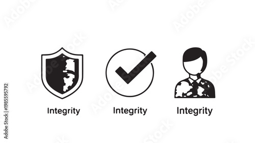 Integrity concept with shield checkmark and person icons