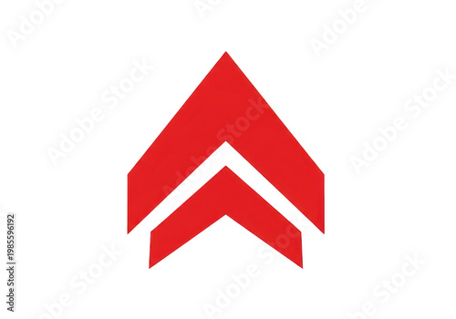 A bold red upward-pointing arrow symbol with a white outline and fill