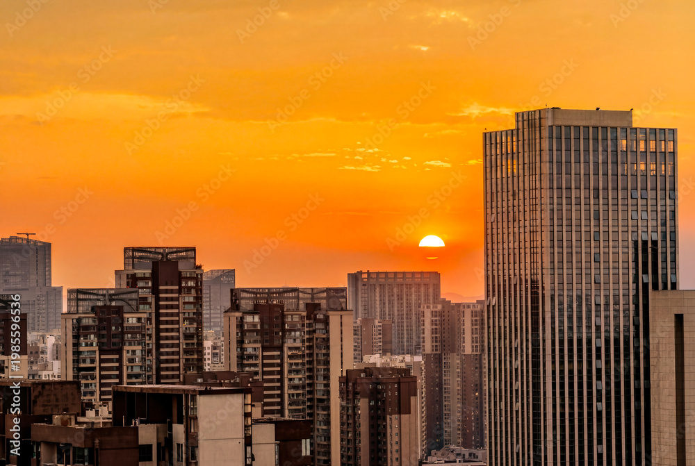 Obraz premium city skyline in sunrise