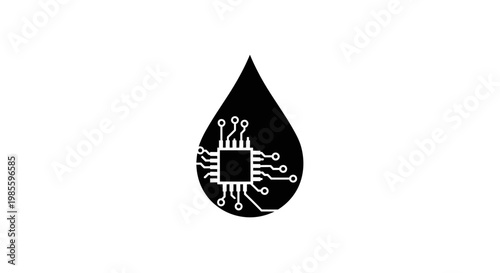 Black teardrop shaped circuit board icon.
