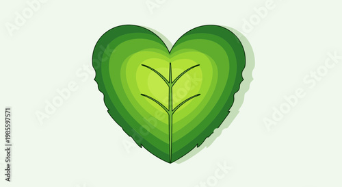 Green leaf heart shaped with veins vector illustration nature symbol for love and growth freshness and organic concept isolated