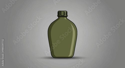 Green military canteen flask digital illustration with topographic relief background texture and drop shadow for outdoor themes