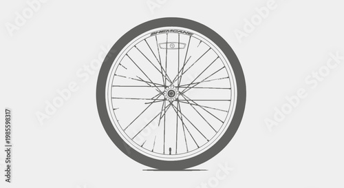 Illustration of a gray bicycle wheel with spokes against a plain background in a simple vector style perfect for graphic design elements