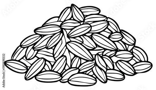 Black and white illustration of a pile of sunflower seeds