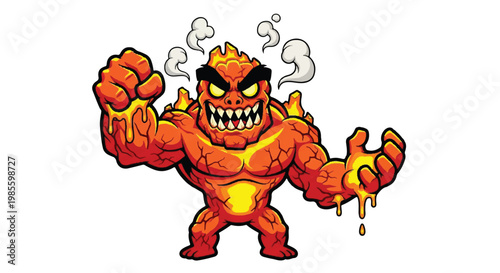 Fiery animated character with angry expression isolated on white