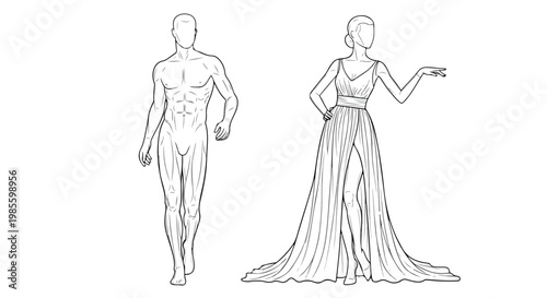 Male and Female Fashion Figure Drawing Vector Illustration