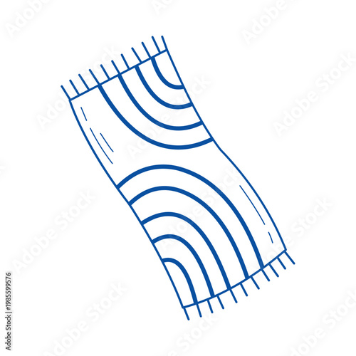 Beach towel vector blue line art doodle summer accessory icon for vacation branding