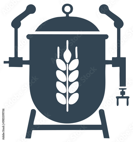 Brewing equipment illustration with wheat symbol, concept of craft beer, brewery
