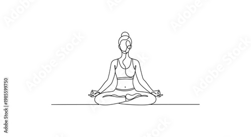 Woman meditating in lotus pose, yoga, mindfulness, healthy lifestyle, line art