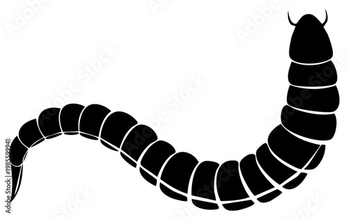 Stylized black segmented larva worm or caterpillar creature silhouette vector art