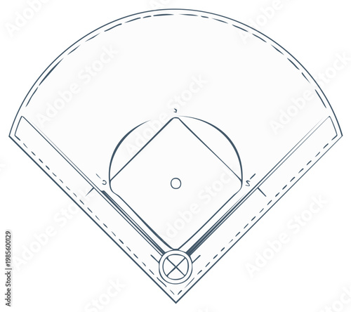 Simple Line Drawing of a Baseball Field Diamond with Outfield Boundaries