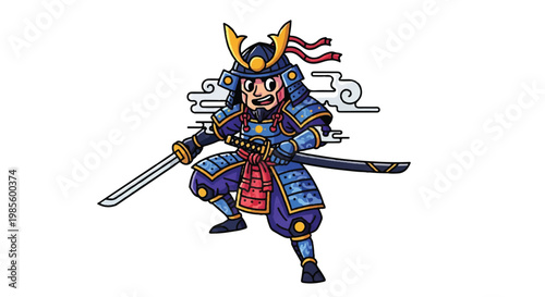 Samurai warrior illustration with katana sword isolated