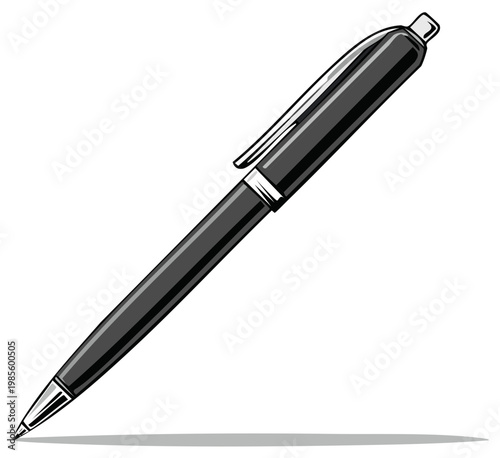 Sleek black and silver metal ballpoint pen for writing and office work