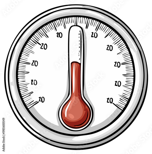 Hand-drawn thermometer illustration showing a moderate temperature reading with a red liquid column.