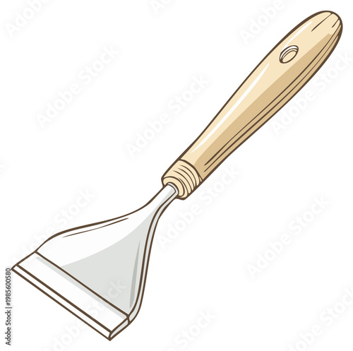 Illustration of a cleaning scraper with a wooden handle for housework