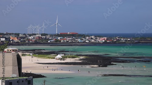 Jeju Island, Hyeopjae Beach, Hallim, white sand beach and sea, Hallim-ro, Hallim-eup, Geumneung Beach, Jeju-do, South Korea, Jeju Province, landscape view in a sunny day, and Biyangdo island
