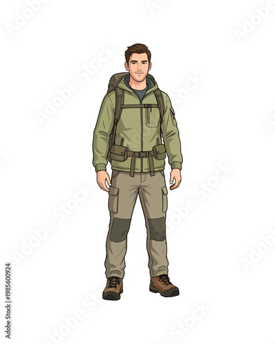 Flat style illustration, man with casual adventurer outfit