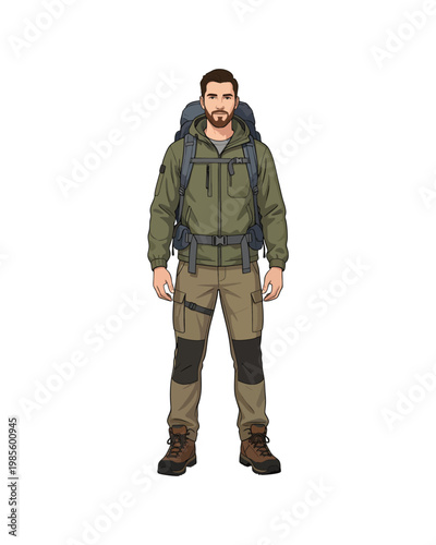 Flat style illustration, man with casual adventurer outfit