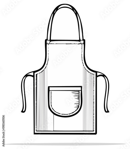 Apron with Pocket Illustration Simple Uniform Clothing Garment Protection Black and White