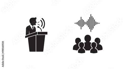 Public Speaker Addressing Audience with Sound Waves