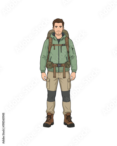 Flat style illustration, man with casual adventurer outfit