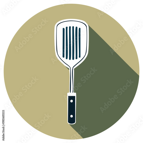 Slotted Spatula Kitchen Utensil Flat Design Icon with Long Shadow