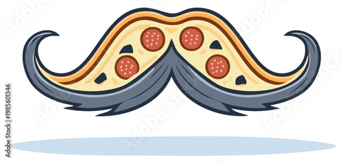 Illustration of a Funny Mustache Made of Pizza with Pepperoni